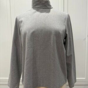 Babaton Gray Turtleneck Long Sleeve Minimalist Stretch Knit Zip Up (L)
